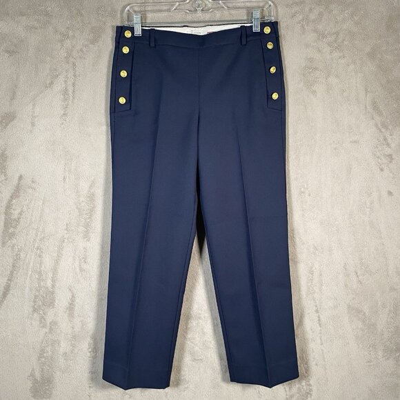 J Crew Sailor Dress Pants Women 2 Navy Trouser Gold Crest Button Nautical Preppy - Picture 2 of 16
